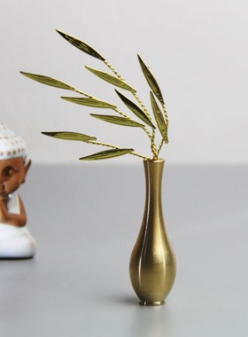 观音菩萨柳枝净瓶法器配件佛像观音手拿法器纯铜摆件迷你花瓶供佛