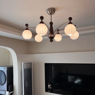 法式中古风琉光客厅吊灯大厅主灯大气新中式复古胡桃木色2026新款