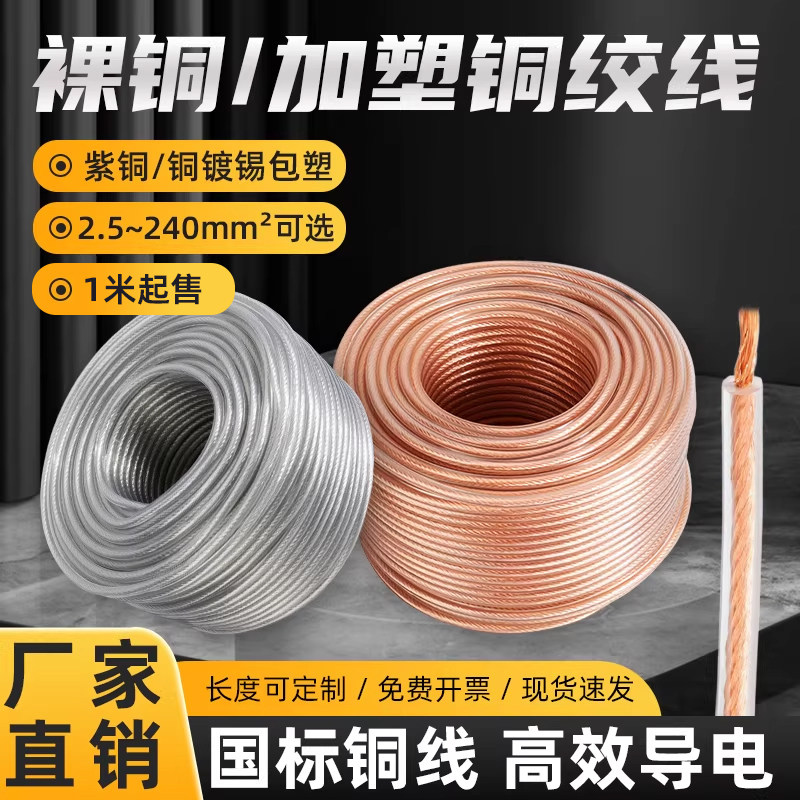 加塑铜绞线裸铜紫铜镀锡软铜编织带桥架接地线透明护套导电带单米