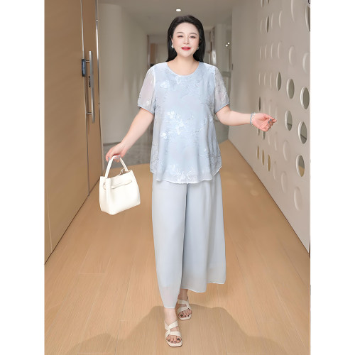 MsShe大码女装套装花卉亮片刺绣