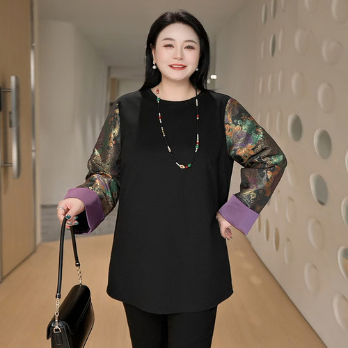 CAIYIN采音大码女装卫衣拼接提花