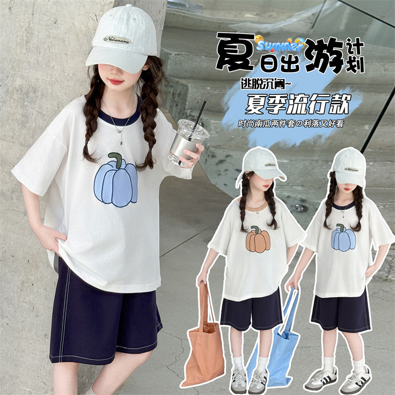 女童夏装2025新款洋气时髦套装大童女孩网红炸街夏季两件套儿童装
