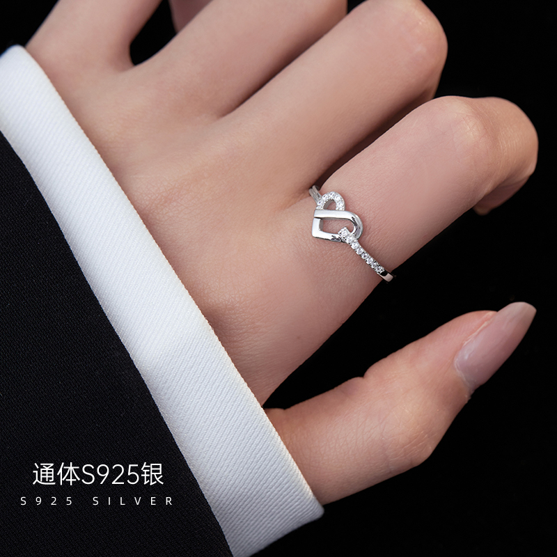 金美澳小众设计高级感百搭爱心戒指女时尚个性食指戒S925纯银饰品