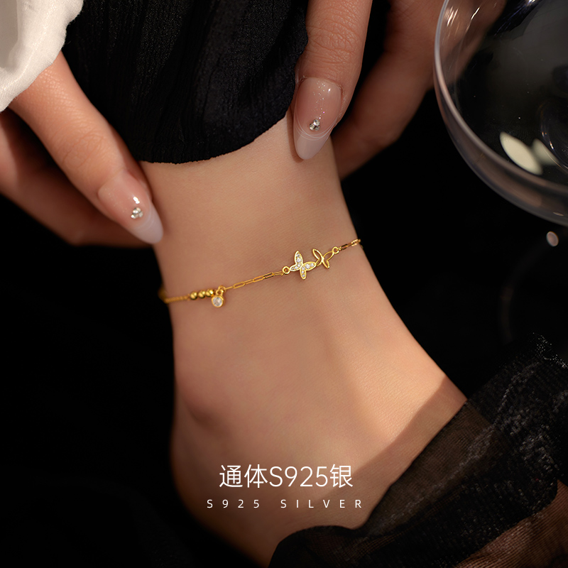 金美澳S925纯银蝴蝶脚链