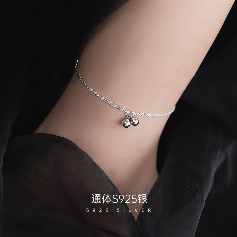 金美澳925纯银铃铛脚链女