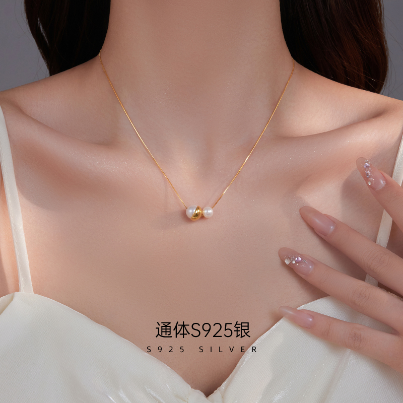 金美澳高级感S925纯银小珠珠锁骨项链女款气质时尚2025新款潮饰品