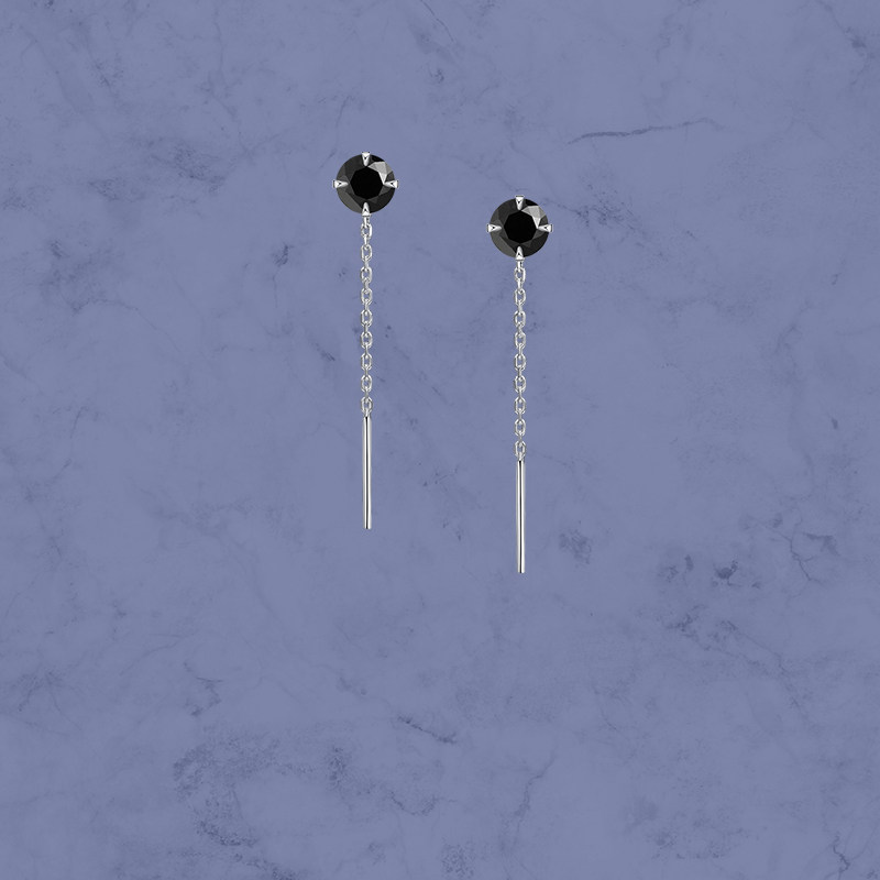 新款潮925纯银女生黑色ins耳线