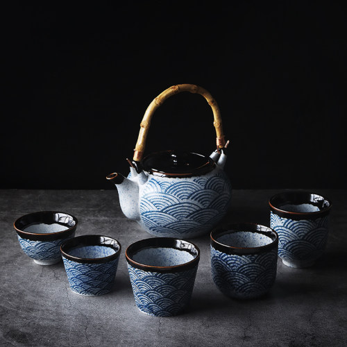 海波纹日式家用茶壶陶瓷泡茶壶