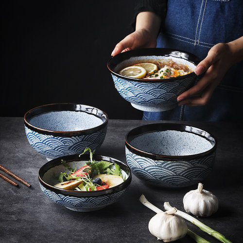 陶瓷海波纹出口面条碗日式餐具