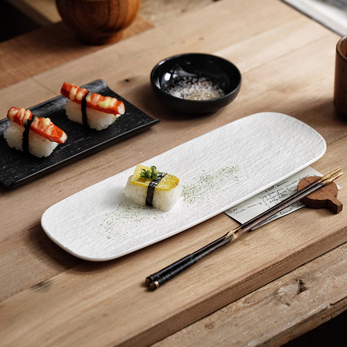 餐厅日料刺身盘日式陶瓷简约长条盘复古寿司盘家用平板盘秋刀鱼盘