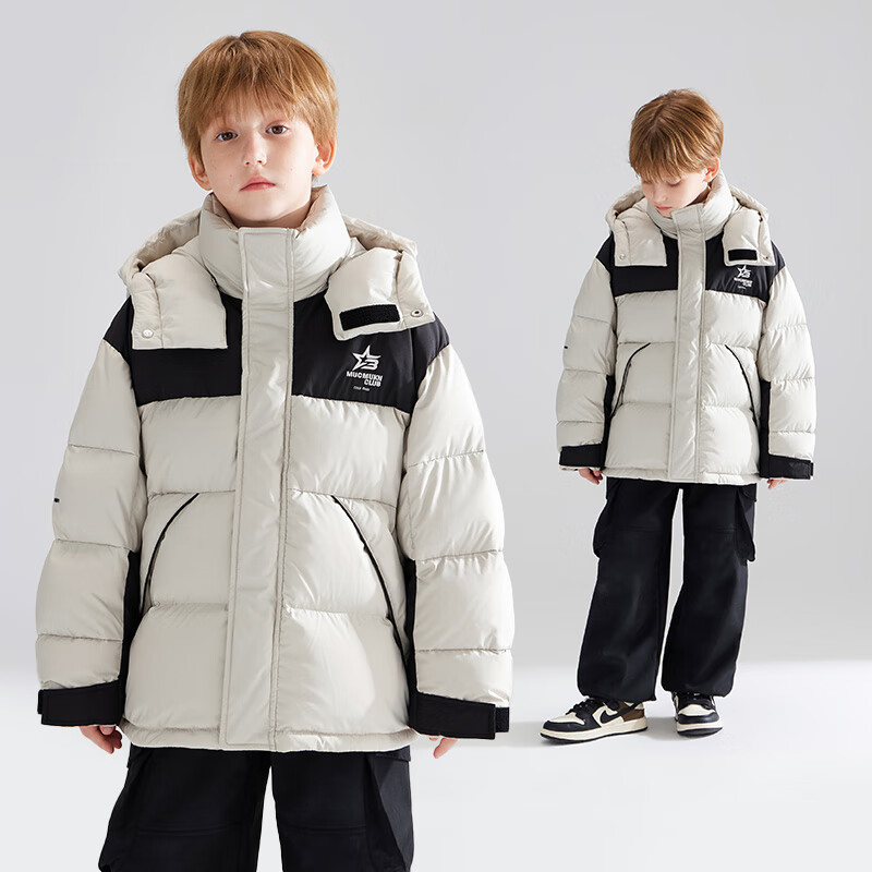 【宁儿粉丝专享】高充绒 潮牌机能拼色男童羽绒服90白鸭绒冬