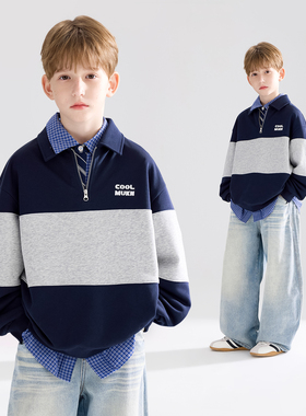 【宁儿粉丝专享】学院风半拉链撞色polo翻领卫衣叠穿男童春新
