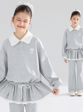 【宁儿粉丝专享】5A抗菌双面棉蕾丝花边卫衣套装女童26春新款