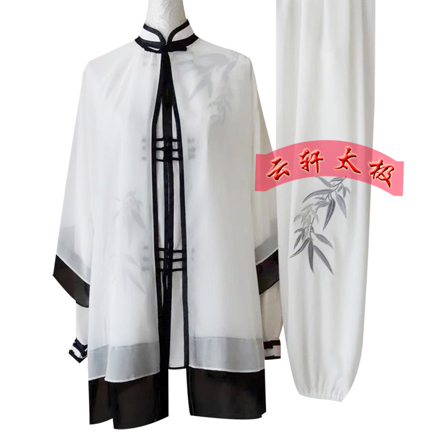 泊云雅轩太极服装纱衣长拳比赛表演服男女款刺绣竹子晨练服三件套