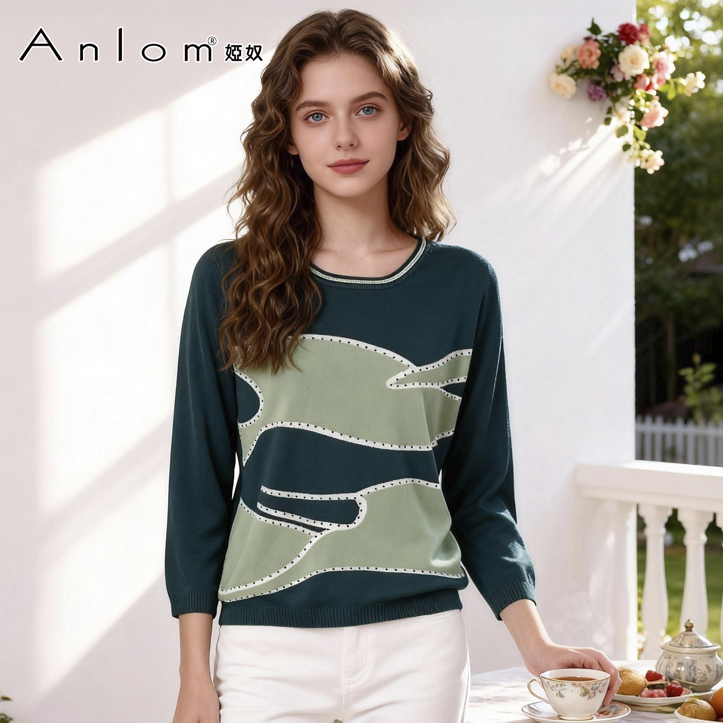 娅奴新款长袖休闲时古桑蚕丝上衣