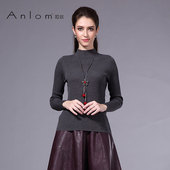 娅奴新款 真丝长袖 圆领套头衫 Anlom 简约纯色百搭桑蚕丝针织衫 上衣