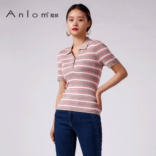 anlom/娅奴桑蚕丝夏修身显瘦条纹