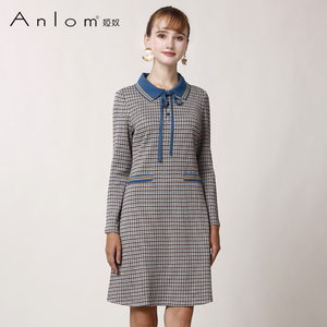 Anlom/娅奴连衣裙女春秋女装时尚气质新款复古格子春季连衣裙女