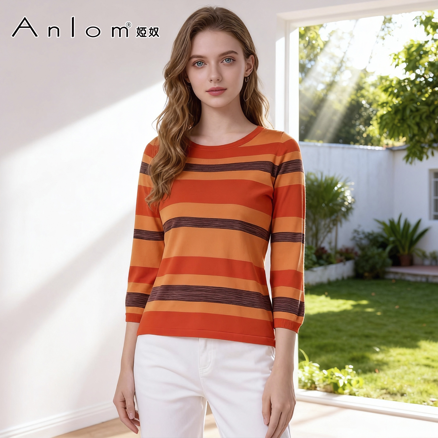 anlom/娅奴针织衫桑蚕丝上衣条纹