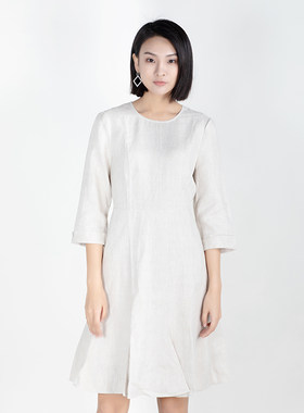 娅奴春夏亚麻纯色连衣裙