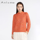 娅奴冬季 长袖 新款 Anlom 格纹休闲保暖百搭套头圆领针织衫 上衣