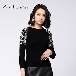 Anlom/娅奴针织衫桑蚕丝新款春秋时尚修身显瘦冰丝长袖套头上衣女