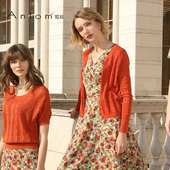 Anlom 外套休闲 女长袖 娅奴早秋新款 纯色单排扣V领桑蚕丝针织开衫