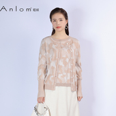 通勤上衣开衫 Anlom 新款 圆领咖啡白休闲桑蚕丝针织衫 娅奴春季 长袖