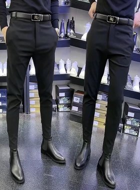 男士秋季新款黑裤子薄料休闲修身