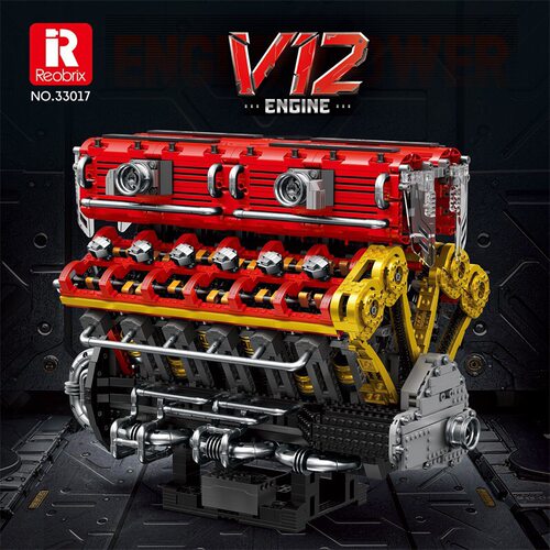 臻砖Reobrix33017V12发动机积木拼装动力气缸模型摆件大型男玩具