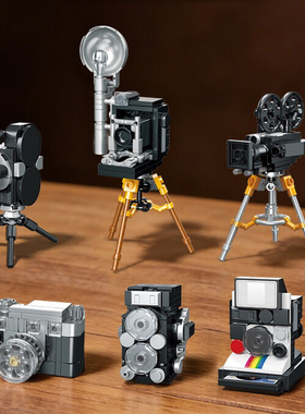 杰星57034小颗粒DIY拼装摆件小颗粒积木相机套装复古怀旧儿童玩具