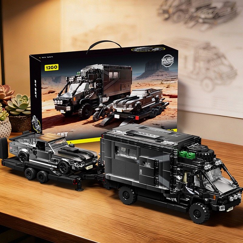 95003乌尼房车越野车拖头车带超跑摩托车积木车益智拼装积木玩具