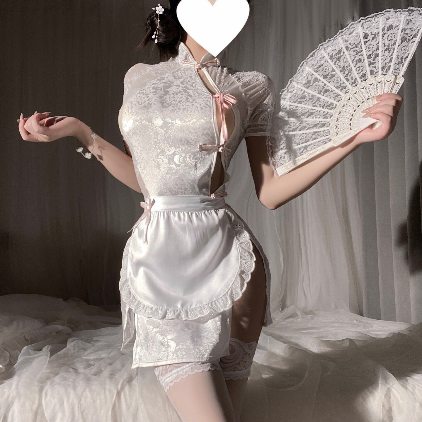 性感蕾丝肚兜纯欲风情侣内衣禁欲系女仆制服系带围裙角色扮演套装