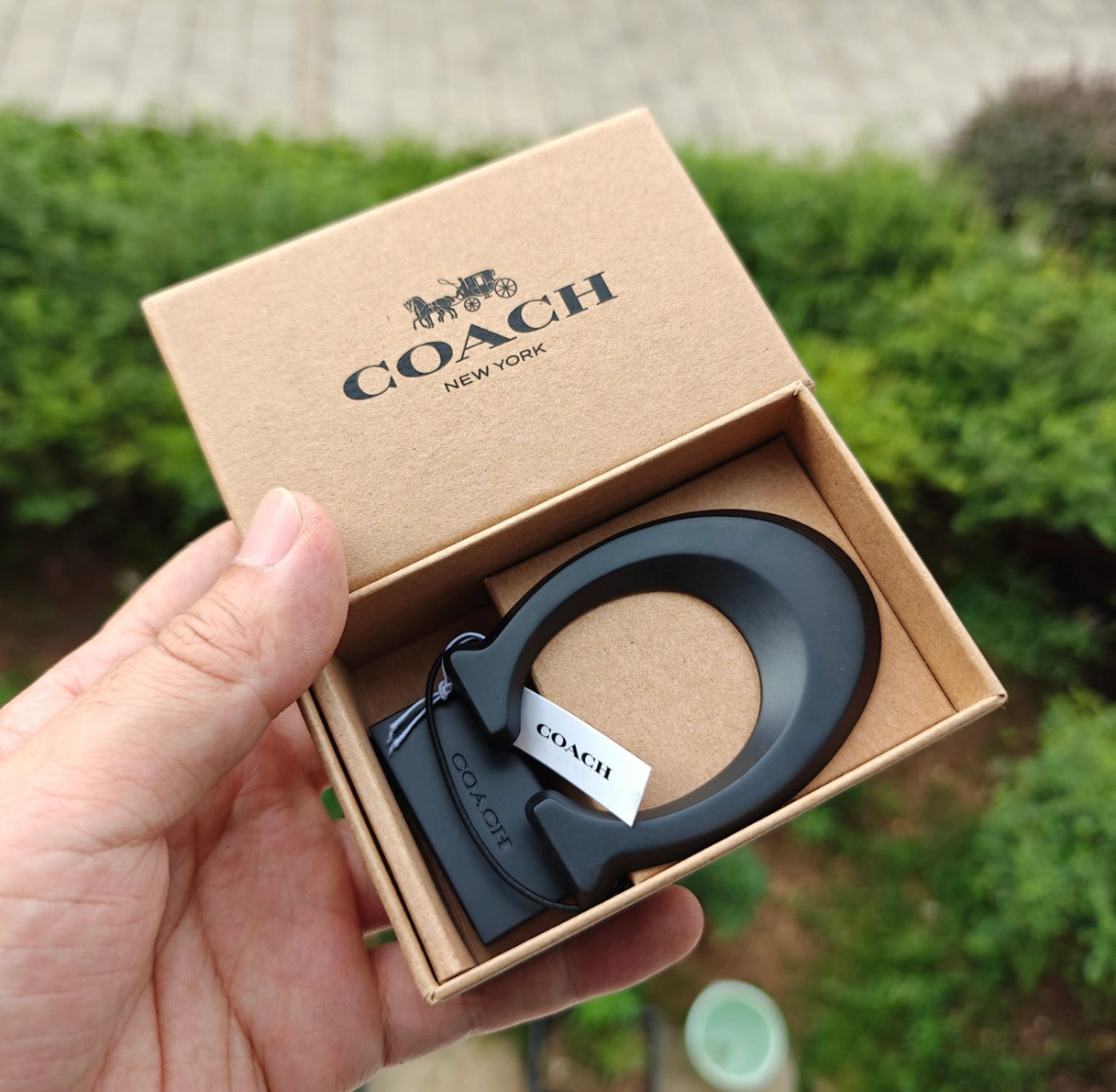 国内现货Coach寇驰盒装皮带扣CE864磨砂黑色银色马车头腰带扣头
