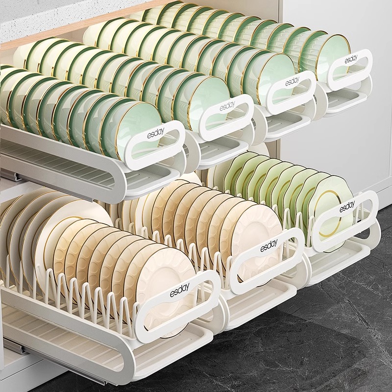 厨房抽拉碗碟收纳层架整体橱柜内碗架拉篮抽屉式碗盘盘子置物架沥