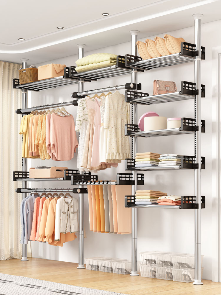 顶天立地晾衣架落地家用挂衣架免打孔可伸缩晾衣杆阳台晾晒置衣架