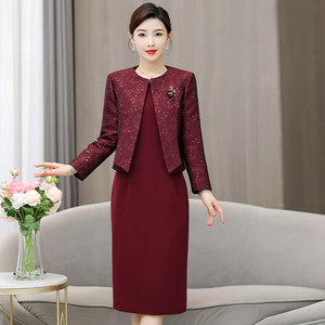 2024新款春秋中式礼服年轻妈妈礼服宴会连衣裙喜婆婆婚宴装高贵