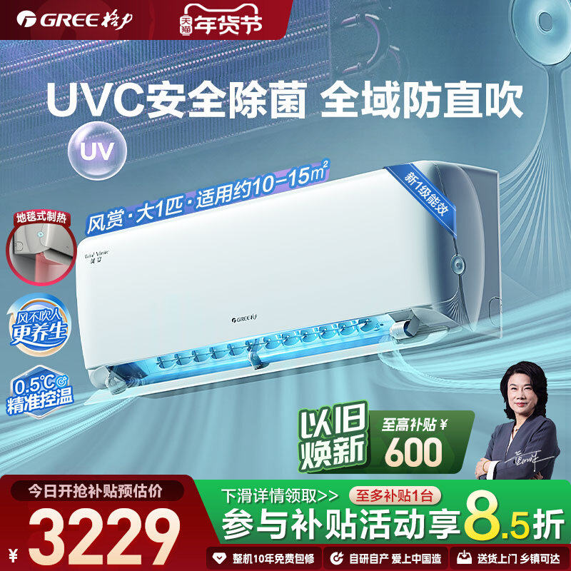 【Gree/格力官方】新一级能效大1匹变频冷暖卧室除菌空调挂机风