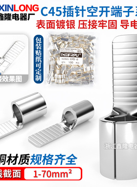 紫铜C45插针焊接铜鼻子 C45-1.5/4/6/10插片DZ47空开冷压接线端子