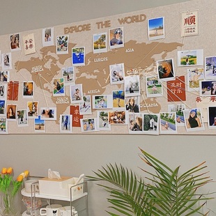 毛毡板ins世界地图展示软木板公告栏简约照片墙贴装 饰客厅办公室