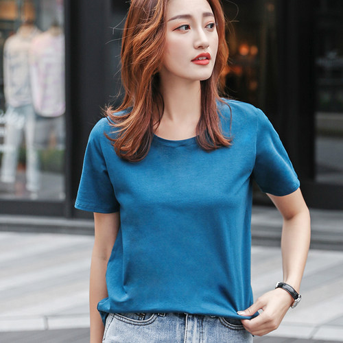 孔雀蓝色宽松短袖t恤女ins潮