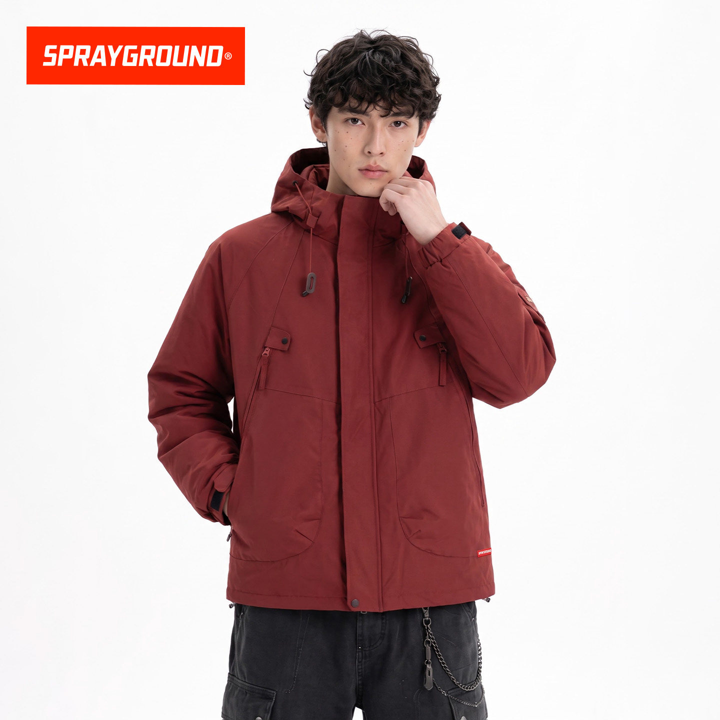 SprayGround鲨鱼嘴户外连帽冲锋衣男2026秋季新款宽松夹克外套潮