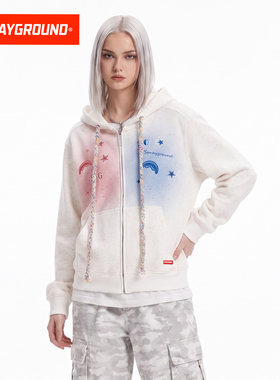 SprayGround鲨鱼嘴渐变晕染抽绳连帽开衫卫衣女春秋季帽衫外套潮
