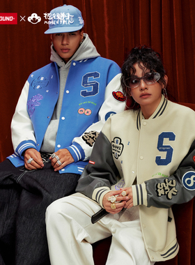 SprayGround鲨鱼嘴X摇钱树联名棒球服夹克男女秋季情侣款宽松外套