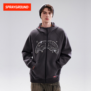 SprayGround鲨鱼嘴钉珠开衫连帽卫衣男2025秋季新款美式潮牌帽衫