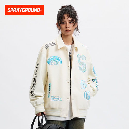 SprayGround鲨鱼嘴刺绣棒球夹克