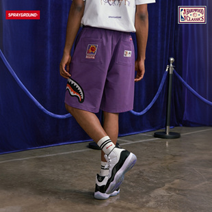 SprayGround丨NBA HWC联名系列太阳球队短裤紫色刺绣运动五分裤男