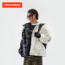 SprayGround2025冬季鲨鱼嘴毛绒棉服外套男连帽保暖高领拼接棉衣
