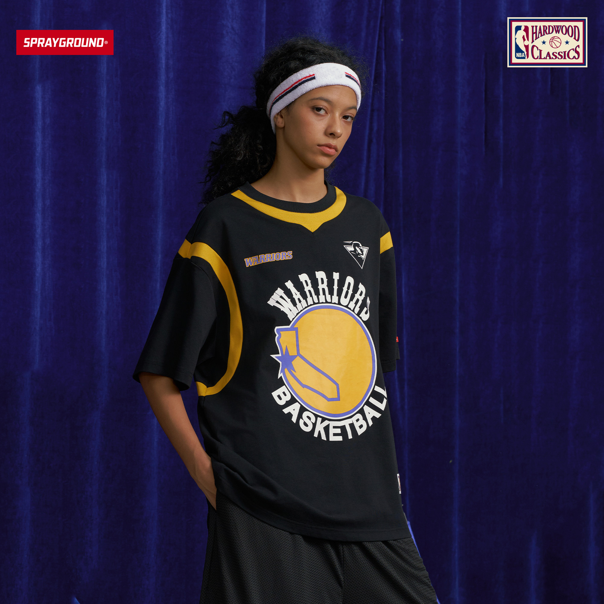 SprayGround丨NBA HWC联名系列勇士球队短袖T恤男复古潮流体恤衫