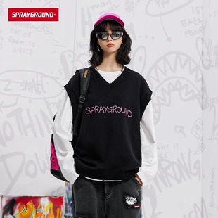 SprayGround鲨鱼嘴2025春秋新款字母刺绣外传无袖针织马甲男女潮